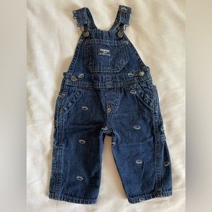 Oshkosh Denim Overalls Sz 6mos Embroidered Football Vintage